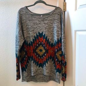 Aztec Oversized Long Sleeve Shirt Sweater